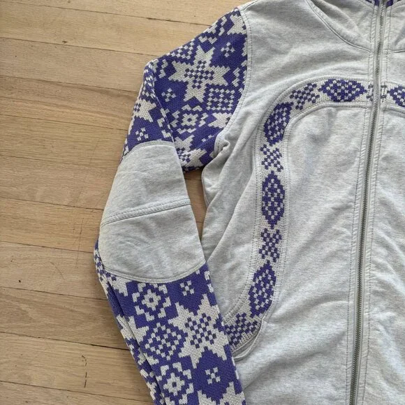 Lululemon Special Edition Fair Isle Scuba Hoodie Purple-Gray Knit Panels Size 12 - Picture 2 of 9